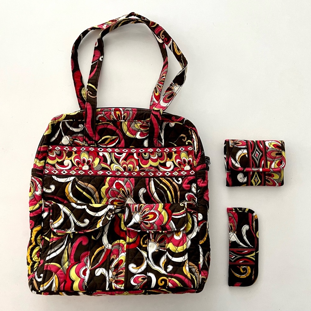 VERA BRADLEY Large Laptop School Bag Purse Wallet Eye Case Floral Paisley Print